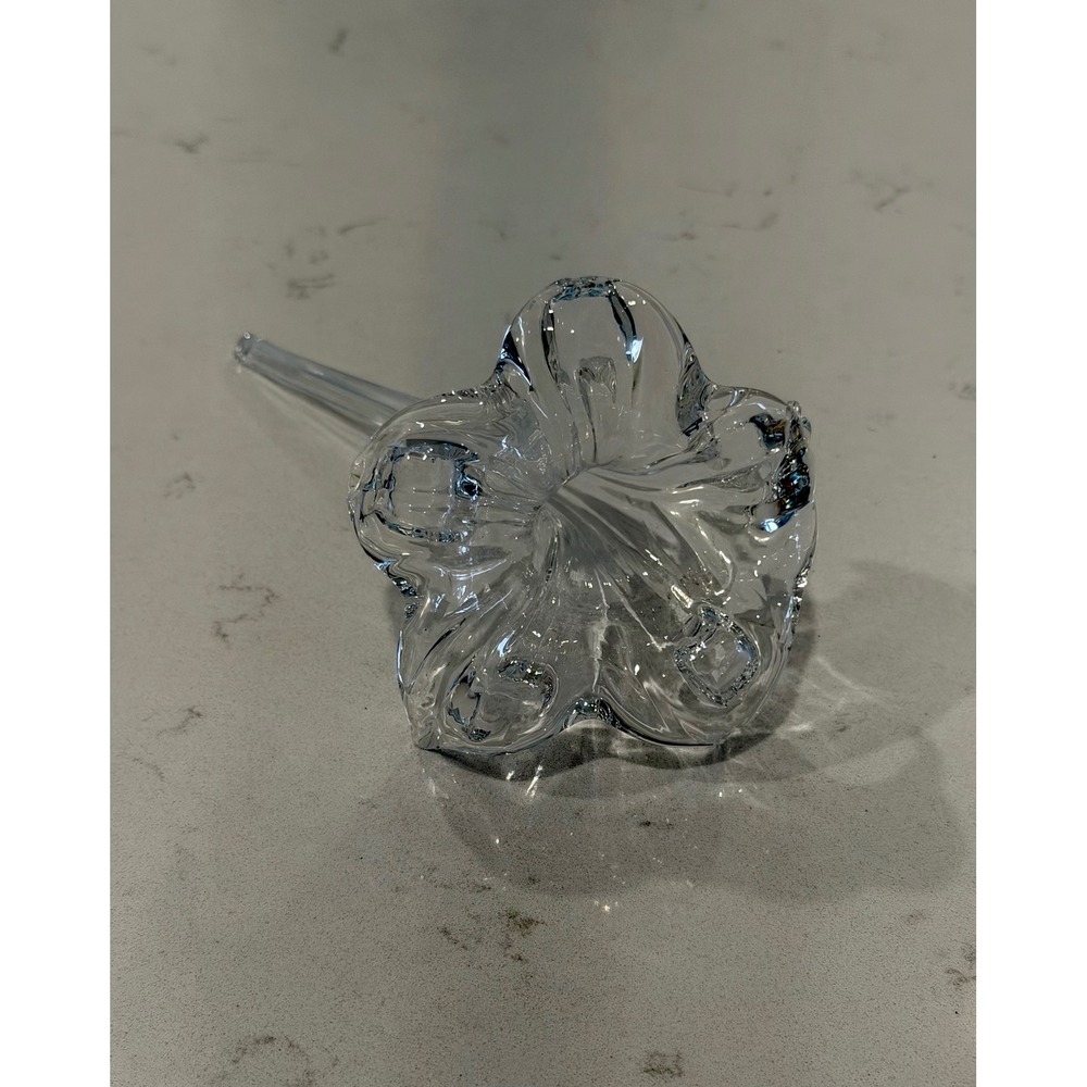 Hand Blown Clear Glass Lily Flower Sculpture 6.75" Decorative Stem Art Glass